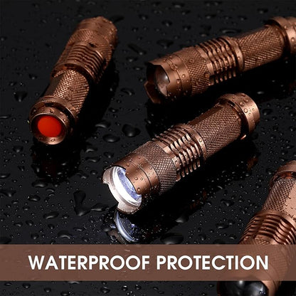 Fumete 20 Pieces LED Flashlight Mini 3 Mode Tactical Torch Small Water Resistant Pocket Flash Light Adjustable Focus Light Pen for Men, Father, Indoor Outdoor Hiking(Brown)