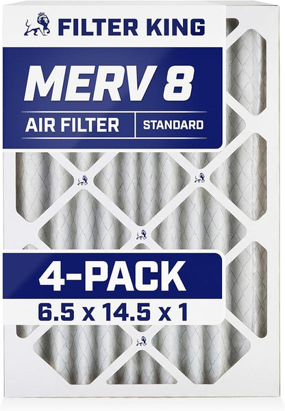 Filter King 6.5x14.5x1 Air Filter | 4-PACK | MERV 8 HVAC Pleated A/C Furnace