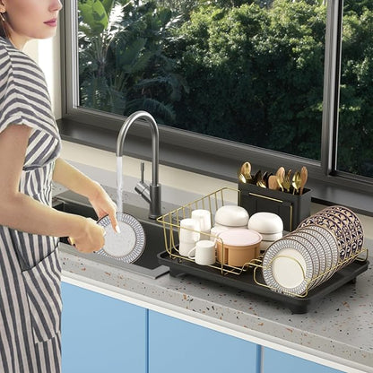 Buruis Dish Drying Rack for Kitchen Countertop, Large Capacity Gold Stainless