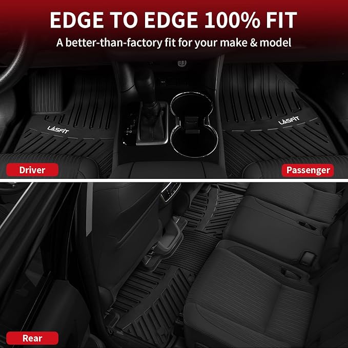 LASFIT Floor Mats for Toyota Highlander 2014-2019 (Not for Hybrid) All Weather Custom Fit Floor Liner for Highlander LE/XLE/SE/Limited/TPE Front and Rear 2 Row Car Mats,Black