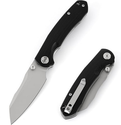 Folding Pocket Knife, 3.35" 14C28N Blade G10 Handle EDC Knife with Liner Lock, Small Pocket Knife with Clip for Men, Sharp Camping Hiking Hunting Survival Knives (Silver)