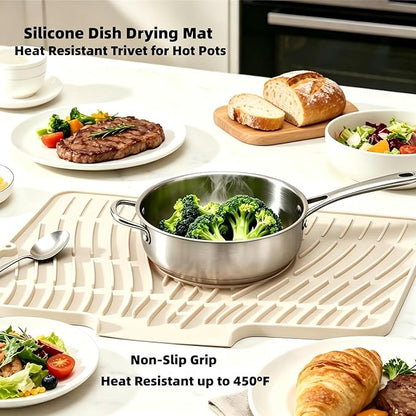 Silicone Dish Drying Mat for Kitchen Counter Sink, Non-Slip dish drying Pad