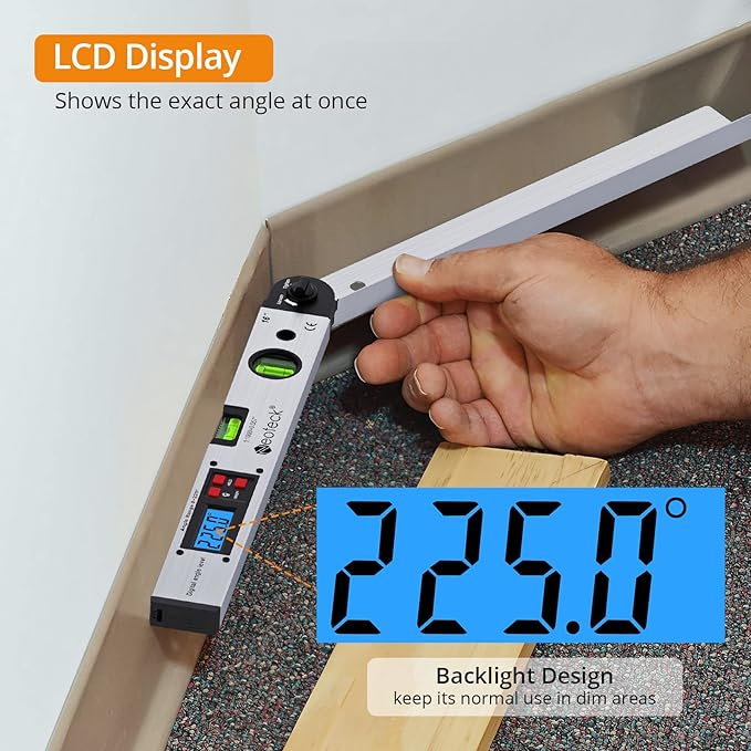 Neoteck Aluminum Digital Angle Finder Protractor 225° 16 inch Backlit LCD