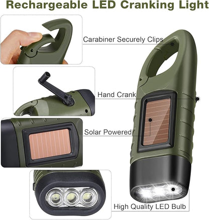 Mudder 4 Pack Hand Crank Solar Powered Flashlight Emergency Rechargeable Led Flashlight Survival Gear Self Powered Charging Torch for Hiking Backpack Camping Safety Emergency Pack (Green, Black)