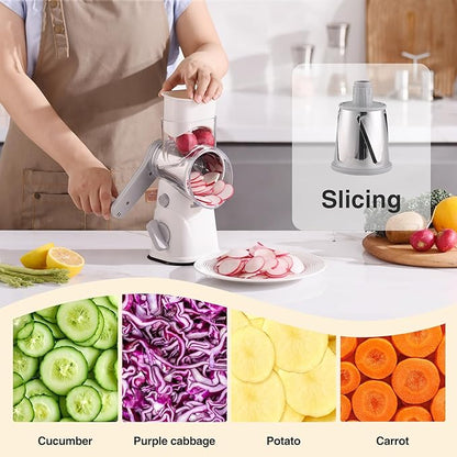 Rotary Cheese Grater Hand Crank, Kitchen Mandolin Vegetable Cheese Shredder with 3 Interchangeable Blades,Easy Clean Rotary Grater with Handle,Kitchen Grater Grinder for Cutting Cheese,Vegetable Nuts