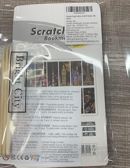 Georgie Porgy Scratch Paper Art Set for Kids Adults Magic Rainbow Scratchboards for DIY Arts and Crafts Kits Christmas Birthday Gift with Scratching Tools Kit (Bookmarks-Famous Scenery+Ancient Style)