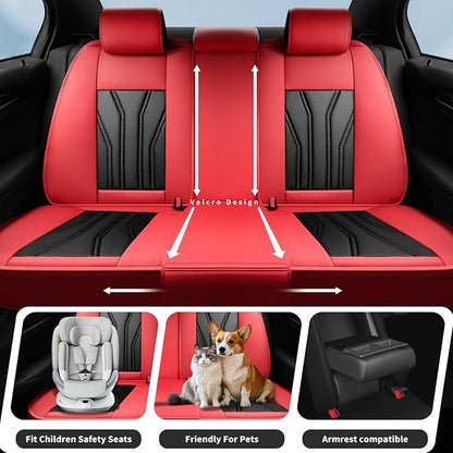 Fit Compass Car Seat Covers for Jeep Compass 2007-2025 2026 -Full Set Premium Leather, Waterproof & Breathable，All-Weather Seat Cushion Protecto & Airbag Compatible, 5 Seats Red & Black