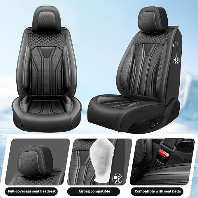 Fit Gladiator Car Seat Covers for Jeep Gladiator 2020-2025 2026 -Full Set Premium Leather, Waterproof & Breathable，All-Weather Seat Cushion Protecto & Airbag Compatible, 5 Seats All Black