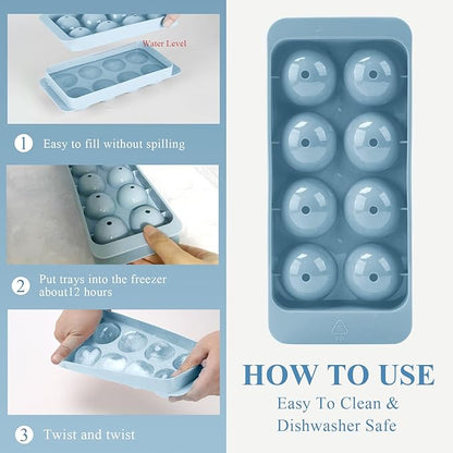 Round Ice Cube Trays for Freezer, 1.8 INCH x 8, Ice Ball Maker Mold | Round Ice