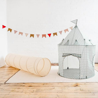 3 Sprouts Kids Play Tunnel - Pop Up Collapsible Tunnels with Recycled Fabric - Fun Crawling Tunnel for Toddler, Baby, Children to Crawl Through, Gross Motor Toy for Indoor Play - Beige