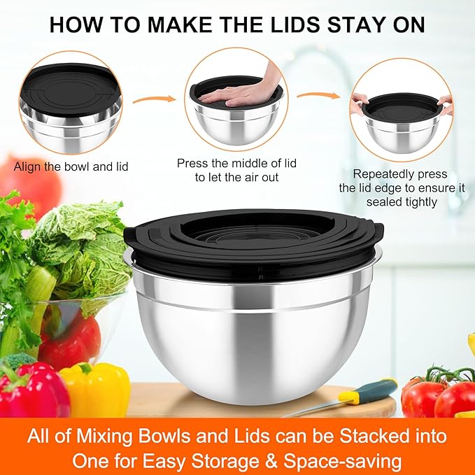 TeamFar Mixing Bowls with Airtight Lids,