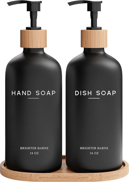 Black Glass Hand and Dish Soap Dispenser Set by Brighter Barns