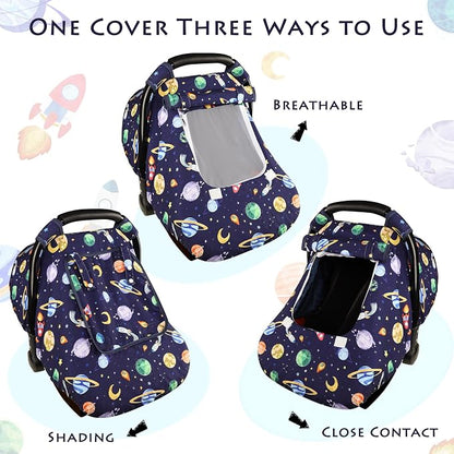 Baby Carseat Cover Winter, Pea Pod Infant Car Seat Covers Canopy for Newborn with 2 Layers Windows of Breathable Mesh/Fabric, Lightweight Polyester/Minky Dot Backing, Snug Fit Most Baby Car Seat