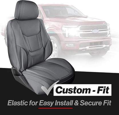 Coverland Custom Truck Car Seat Covers Front Seats for [2021-2026 Ford F150 Regular Cab Bucket Seats] - Protector Water Resistant Leather Memory Form Back Support Seat Cushion [Front-Dark Gray]