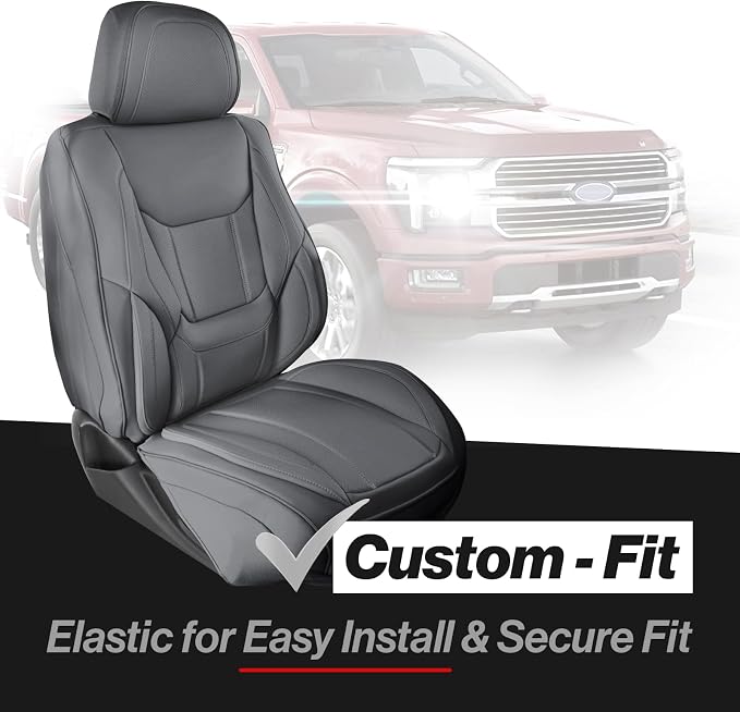 Coverland Custom Truck Car Seat Covers Full Set for [2019-2026 RAM 2500, 3500 Mega Cab Front Bucket Seats Rear Split Bench with Armrest] - Protector Water Resistant Leather [Full Set-Dark Gray]