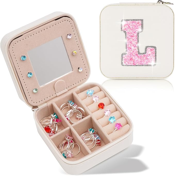Travel Accessory Case - Personalized Jewelry Organizer for Women, Cute Travel Jewelry Organizer for Storage, Birthday Gift for Her & Girls | Cream, L