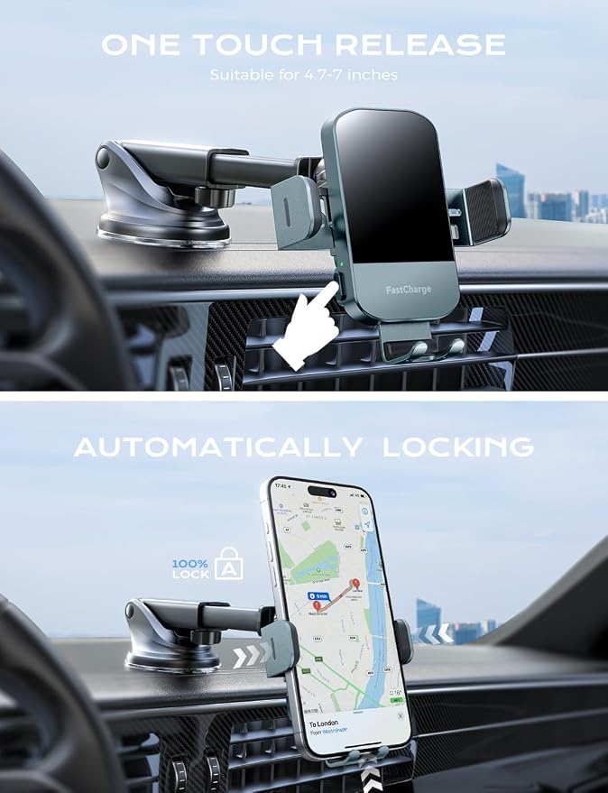 Wireless Car Charger, 15W Fast Charging Auto Clamping Car Charger Phone Mount Phone Holder fit for iPhone 15 14 13 12 11 Pro Max Xs, Samsung Galaxy S24 Ultra S23 S22 S21, S20, S10+, Green