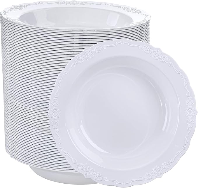 DaYammi 100 Pack Plastic Bowls, 12oz Disposable Soup Bowls, Heavy Duty Dinner Bowls for Weddings, Parties, Dinners, Catering and Everyday Use