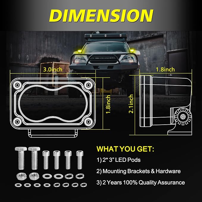 Yellow LED Pods 3 Inch 40W CREE LED Yellow Fog Lights | Spot Beam Small Offroad Driving Pods Lights Auxiliary Light Pods 2PCS for Truck Dirt Bike SUV UTV ATV Snowmobile Surron