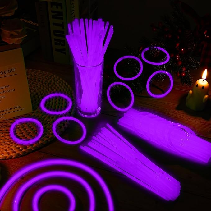 200 Pack 8'' Glow Sticks Bulk Party Favors Purple Light Up Sticks with Connectors Neon Glow in the Dark Party Supplies Bracelets for Holiday Birthday Party Decoration(Purple)