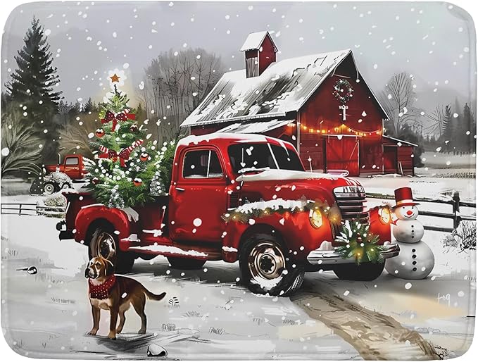 Christmas Red Truck Dish Drying Mat
