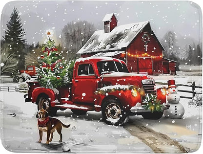 Christmas Red Truck Dish Drying Mat