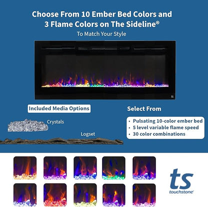 Touchstone Smart Electric Fireplace-The Sideline 72" Wide-in Wall Recessed