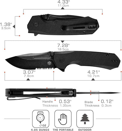 EDC Pocket Knife Rhino,3" D2 Steel Blade Durable G10 Handle, Folding Pocket Knives with Reversible Pocket Clip, Sharp Camping Hiking Pocket Knife for Men