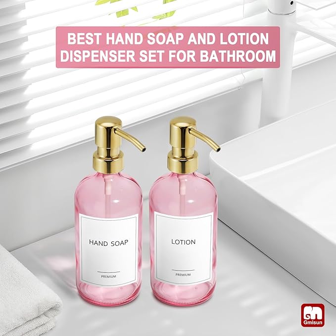 GMISUN Pink Soap Dispenser Bathroom, 2 Pack Kitchen Hand and Dish Soap