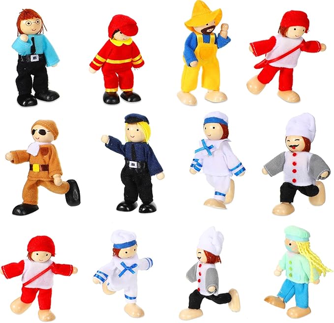 Skylety 10 Pcs Wooden Dollhouse Set of Mini People Figures Dollhouse Dolls Wooden Doll Play Figures Accessories(Fresh Style)