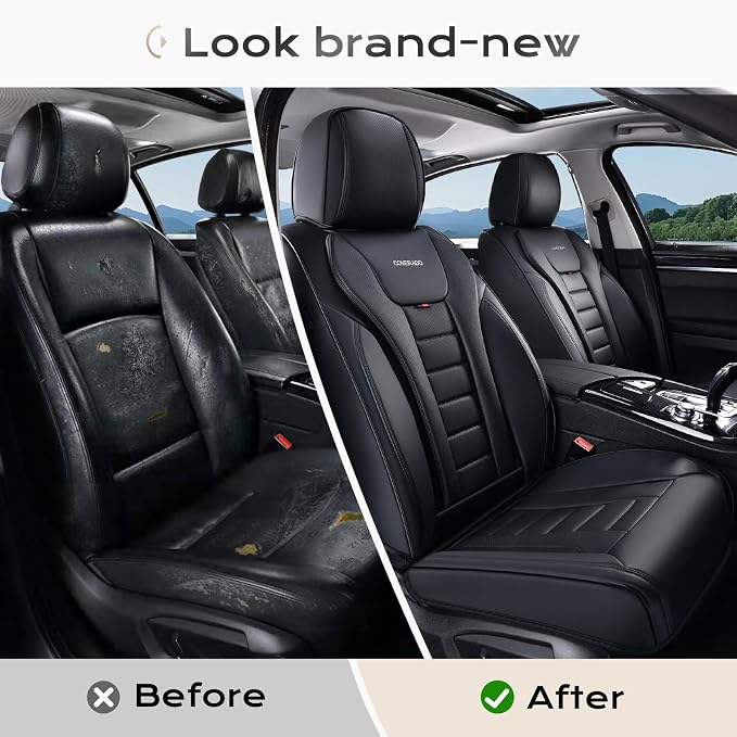 Coverado Car Seat Covers Full Set, Seat Covers for Cars, Front Seat Covers and Back Seat Cover Waterproof Leather Automotive Seat Cover, Universal Car Interior Protectors Cushion for Most Cars