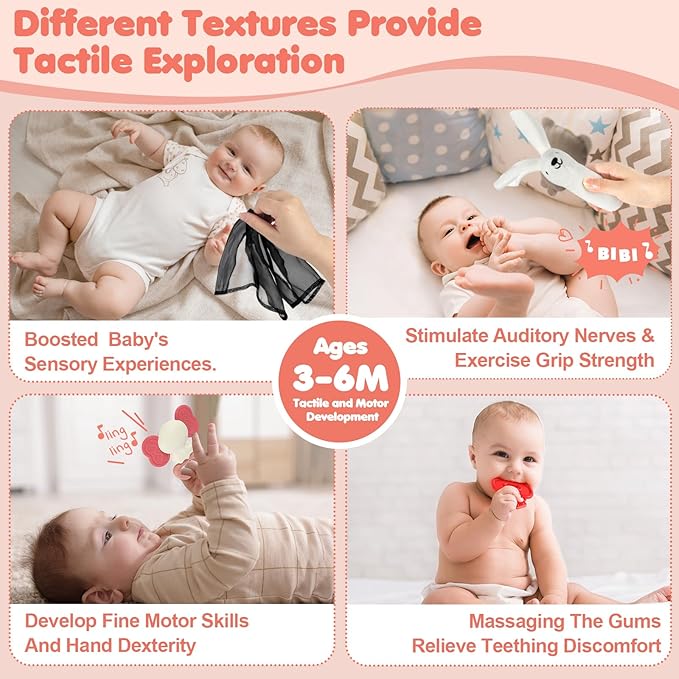 Baby Toys for 0-6 Months, High Contrast Black and White Sensory Toys for Newborn 0-6 M, Rattle Teether Tummy Time Audio Visual Stimulation Learning Activity for 0-12 Months, Baby Boy Girl Gifts 10 Pcs