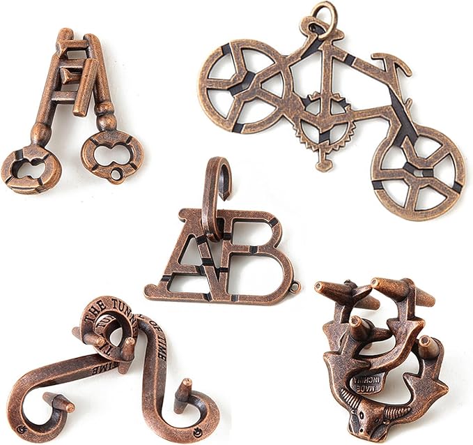 Brain Teaser Puzzles,5 Pieces Metal Cast Puzzle Games Toys for Kids and Adults IQ Test,IQ Educational Box for Teens