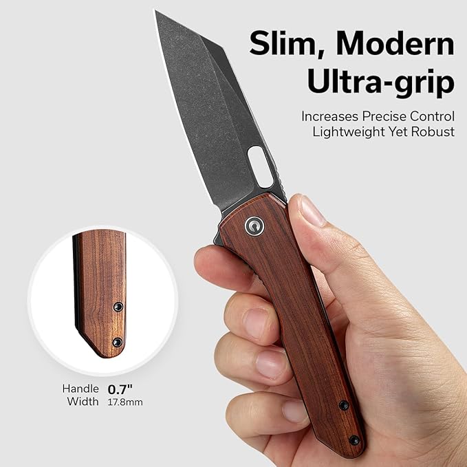 CIVIVI Nugz Folding Pocket Knife for EDC, 3.17" 14C28N Reverse Tanto Blade Wood Handle Flipper Knife for Ideal Gift to Men Women C23060-3 (Wood)