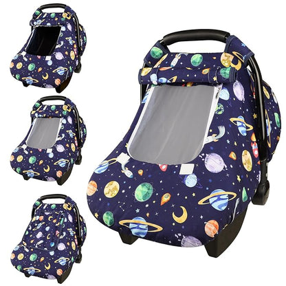 Baby Carseat Cover Winter, Pea Pod Infant Car Seat Covers Canopy for Newborn with 2 Layers Windows of Breathable Mesh/Fabric, Lightweight Polyester/Minky Dot Backing, Snug Fit Most Baby Car Seat