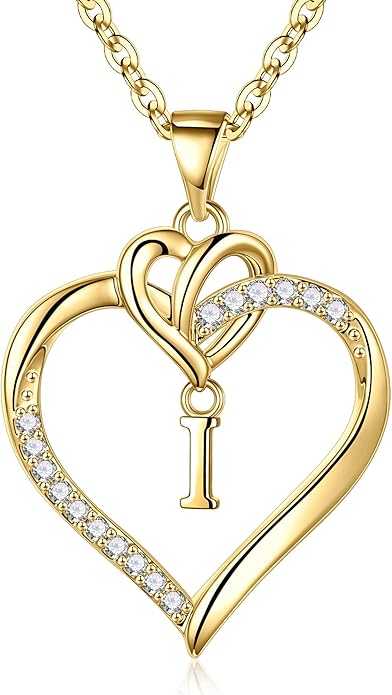STORUP Heart Initial Necklaces for Women Girls, 14K Gold Plated Cubic Zirconia Heart Initial A-Z Pendant Necklace Dainty Heart Necklaces for Women Teen Girl Jewelry Birthday Gifts