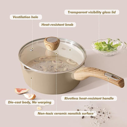 SENSARTE 2.0 & 3.0 Quart Ceramic Sauce Pan Sets