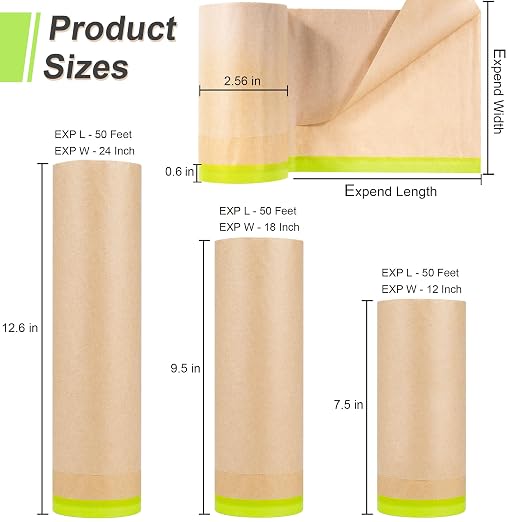 MyLifeUNIT Masking Paper, Automotive Masking Paper Roll with Tape for Painting Protection Covering (2 Rolls, 12 inch x 50 feet)
