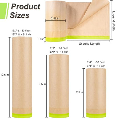 MyLifeUNIT Masking Paper, Automotive Masking Paper Roll with Tape for Painting Protection Covering (2 Rolls, 12 inch x 50 feet)