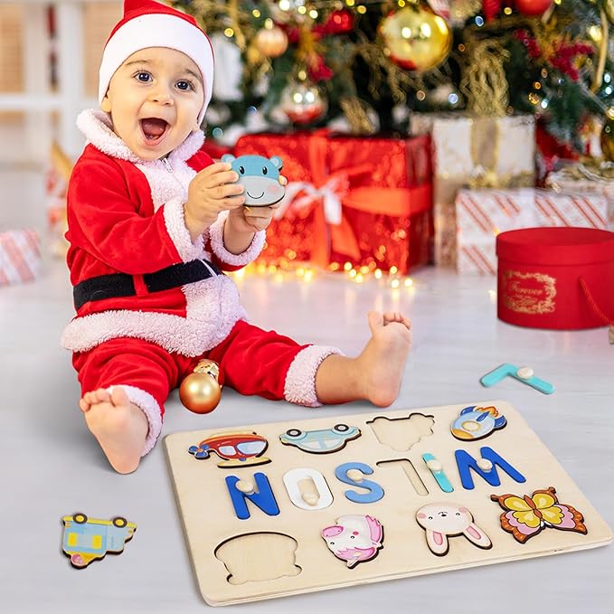 Personalized Name Puzzle for Kids, 1st Birthday Gifts for Girl Boy, Easter Basket Stuffers for Toddler, Custom Easter Christmas Baby Gifts, Toddler Learning Toys, Wooden Name Puzzles for Toddlers 1-3