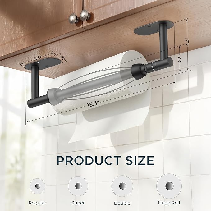 FORIOUS Paper Towel Holder Under Cabinet, One Hand Operable