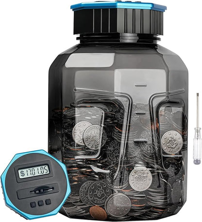 X-Large Piggy Bank for Adults Kids, Vcertcpl Digital Coin Counting Bank with LCD Counter, 2.4L Capacity, Great Coin Counter Bank Money Counting Jar with Total Amount Displayed (Gray2, X-Large)