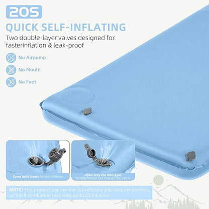 Memory Sleeping Pad, 3.1" Ultra-Thick Foam Sleeping Mats for Camping, Easy Inflate&Deflate,9.5 R-Value Insulated Camping Mattress Pad with Pillow, for Car Travel Tent