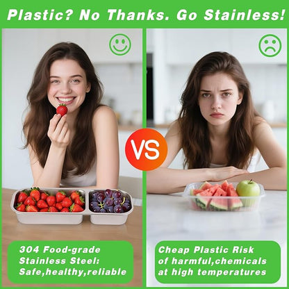 Stainless Steel Snackle Container For Adults, Reusable Bento Lunch Box Snack Containers, 2 Compartment Divided Food For Home Work Travel