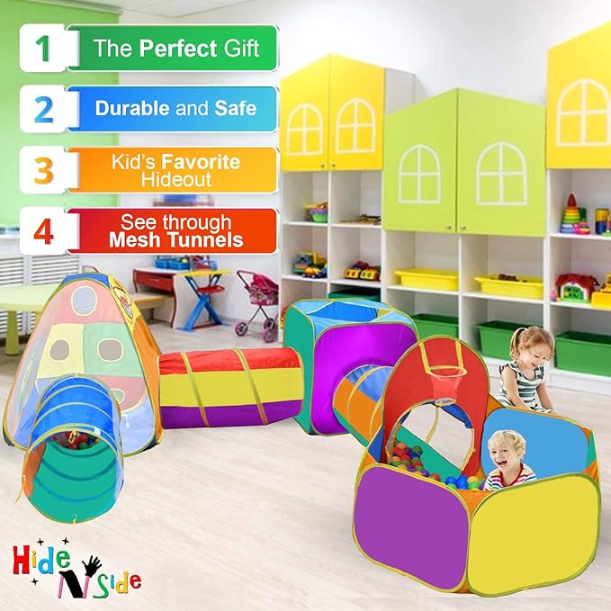 Gift for Toddler Boys & Girls, Ball Pit, Play Tent and Tunnels for Kids, Best Birthday Gift for 3 4 5 Year Old Pop Up Baby Play Toy, Target Game w/ 4 Darts Indoor & Outdoor