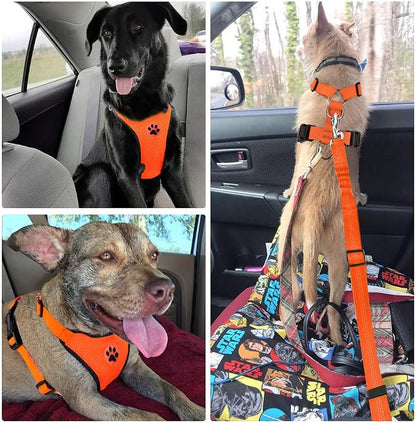 Lukovee Dog Car Harness Seat Belt, Adjustable Mesh Breathable Vest with Elastic Bungee Tether, Soft Padded 2-in-1 Safety Car Harness Seatbelt for Small Medium Large Dogs (Orange,XXS)