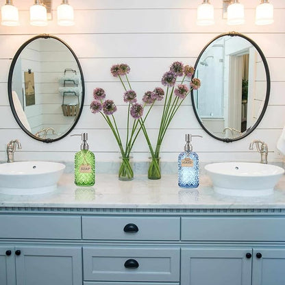 16 oz Diamond Pattern Glass Soap Dispenser, Kitchen and Bathroom Refillable