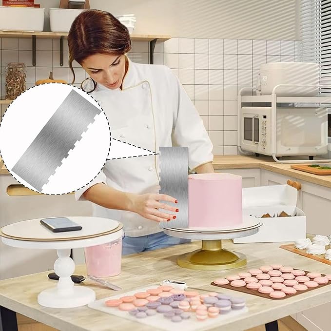 2 Pieces 8.7 Inche Stainless Steel Cake Scraper Double Sided Patterned Edge