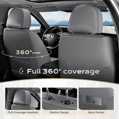 Coverado Car Seat Covers Front Seats and Back, Leather Seat Cover for Cars, Waterproof Seat Covers Full Set Universal Seat Covers Seats Protectors Car Seat Cushion Fit for Most Car - Gray