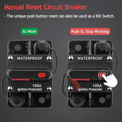 3 Pack 100 Amp Circuit Breaker Manual Reset Car Marine Trolling Motors Boat ATV Manual Power Protect for Audio System Fuse 12V-48VDC